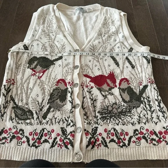 Vintage Northern Reflections Sweater‎ Vest Bird Floral Cottagecore Prairie XL - Picture 5 of 8